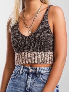 Intimately Free People Here All Day Brami Sweater Knit Cami Cropped Tank-M